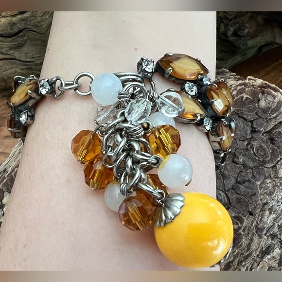 Danny Pollak Bracelet Smoky Gold Yellow Crystals Clear Crystals White 7.5” Sz ML - Picture 6 of 11